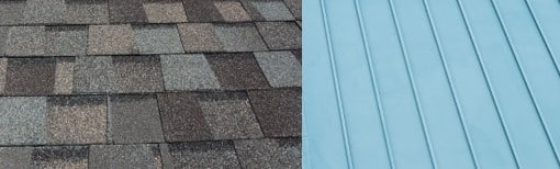 Asphalt shingle roof and metal roof