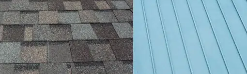 Asphalt shingle roof and metal roof